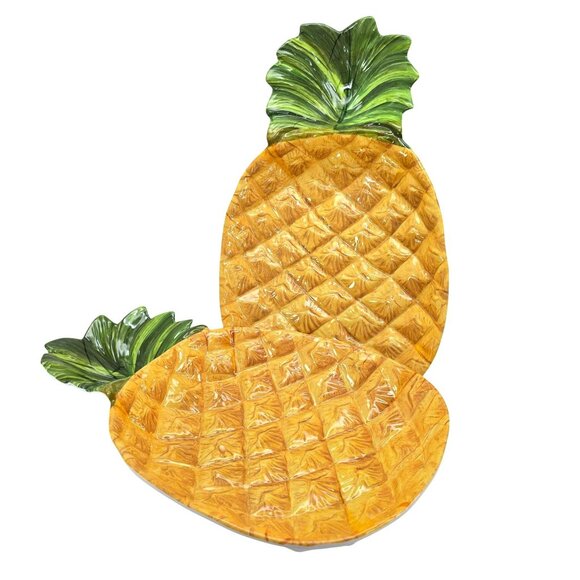 Pineapple Shaped Serving Plates Set Of 2 For Luau Hawaiian Theme Party dh930 - Picture 1 of 7
